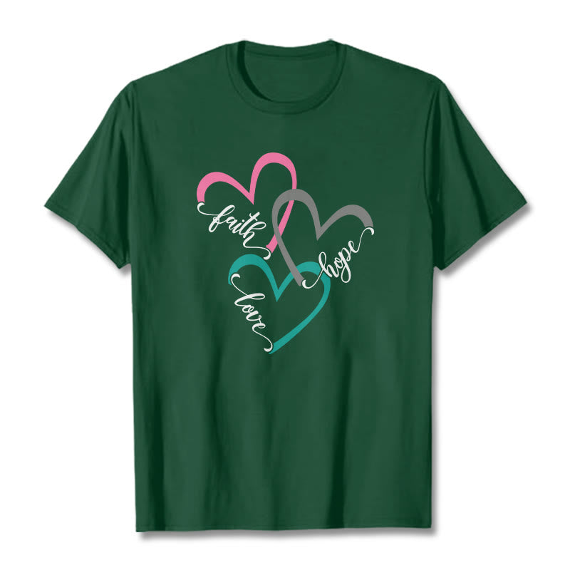 Christianartworkshop Glaube Hoffnung Liebe Christliches Herz Design Unisex T-Shirt für Gläubige - Dunkelgrün - 2XL - image 9