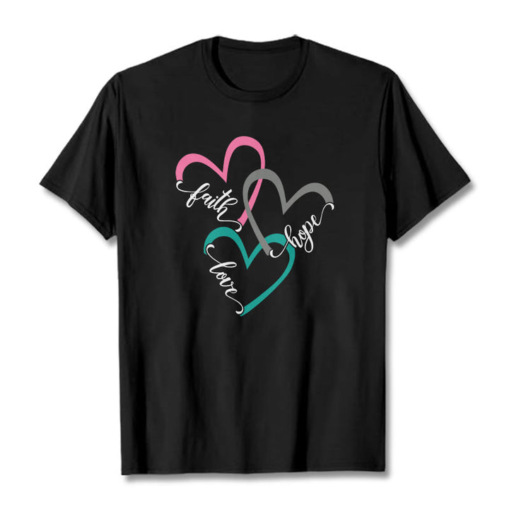 Christianartworkshop Glaube Hoffnung Liebe Christliches Herz Design Unisex T-Shirt für Gläubige - Schwarz - 2XL - image 4