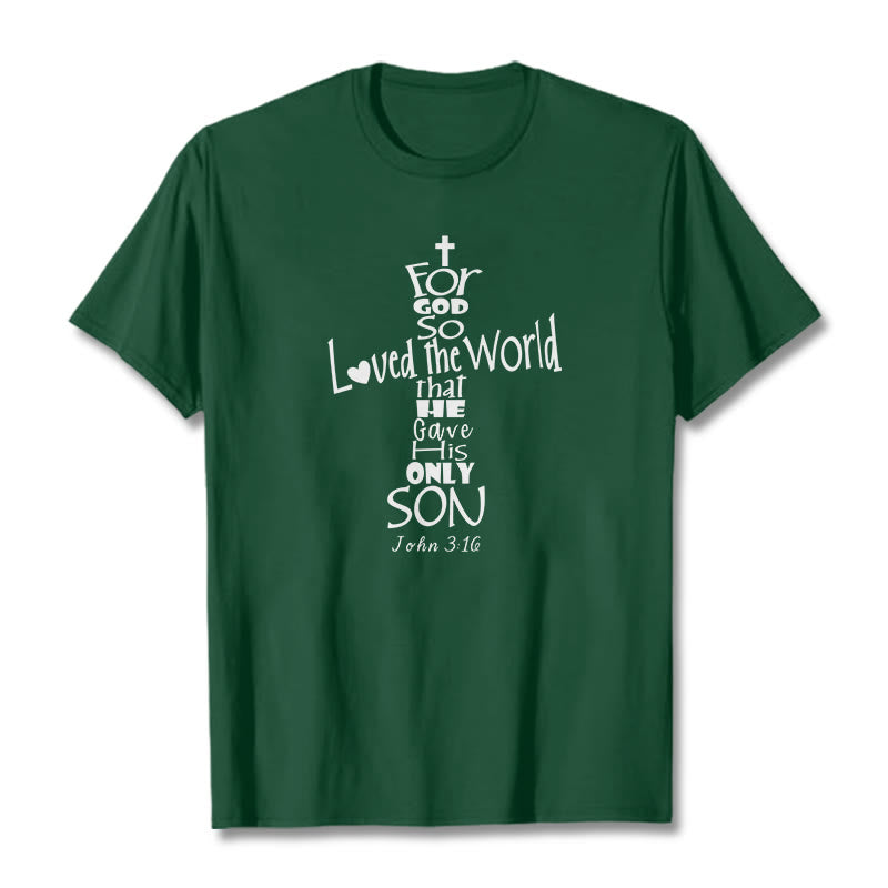 Christianartworkshop „Denn so sehr hat Gott die Welt geliebt“ – Unisex-T-Shirt mit Bibelvers - Dunkelgrün - 2XL - image 8