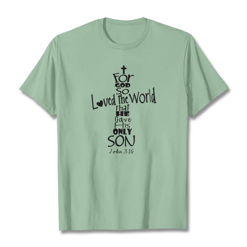 Christianartworkshop Unisex-T-Shirt mit christlichem Bibelvers „Für Gott hat die Welt so geliebt“ - Hellgrün - 2XL - image 15