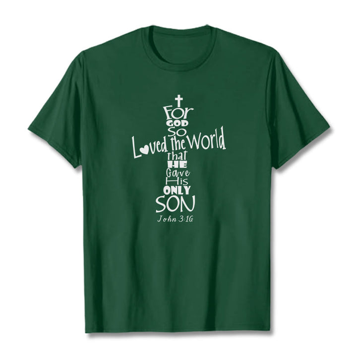 Christianartworkshop Unisex-T-Shirt mit christlichem Bibelvers „Für Gott hat die Welt so geliebt“ - Dunkelgrün - 2XL - image 9