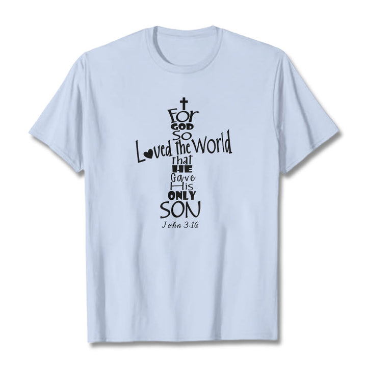 Christianartworkshop „Denn so sehr hat Gott die Welt geliebt“ – Unisex-T-Shirt mit Bibelvers - Hellblau - 2XL - image 19