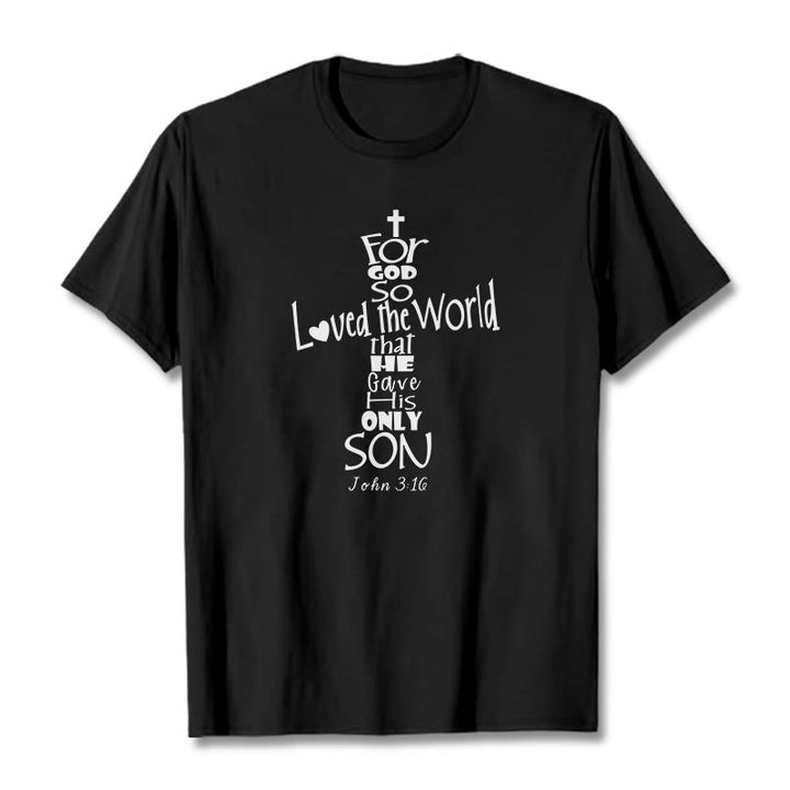 Christianartworkshop „Denn so sehr hat Gott die Welt geliebt“ – Unisex-T-Shirt mit Bibelvers - Schwarz - 2XL - image 0