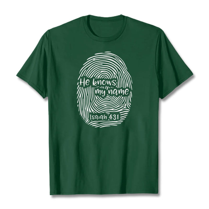 Christianartworkshop „Er kennt meinen Namen“ Fingerabdruck Bibelvers Unisex T-Shirt - Dunkelgrün - 2XL - image 8