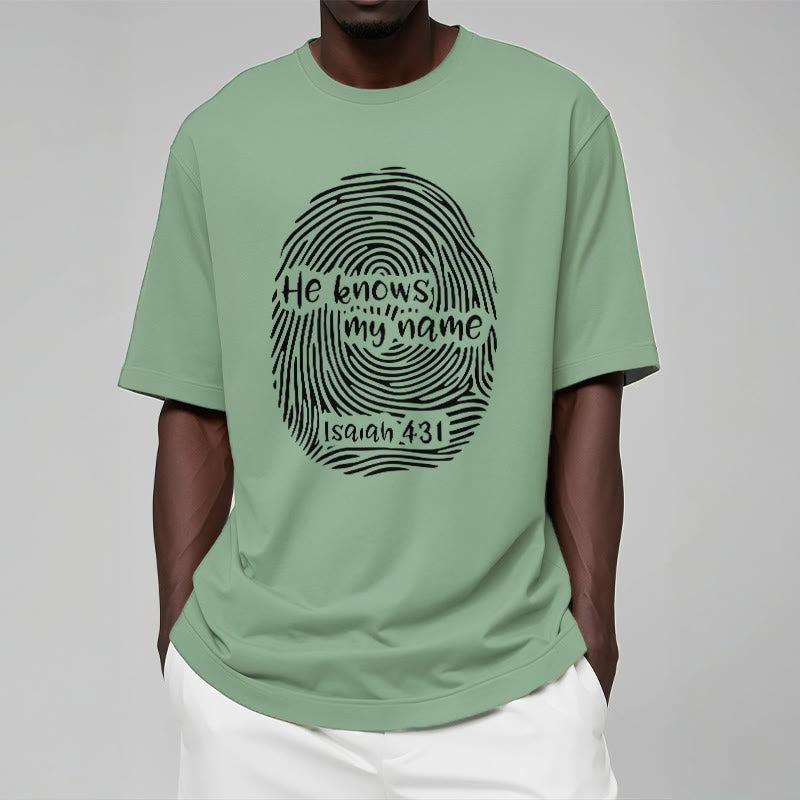 Christianartworkshop „Er kennt meinen Namen“ Fingerabdruck Bibelvers Unisex T-Shirt - image 15