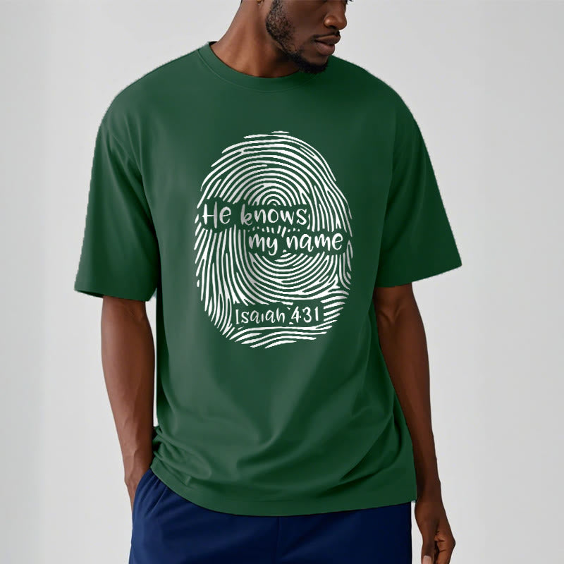 Christianartworkshop „Er kennt meinen Namen“ Fingerabdruck Bibelvers Unisex T-Shirt - image 9