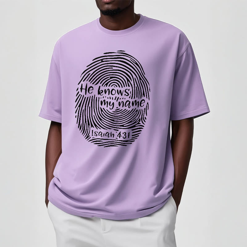 Christianartworkshop „Er kennt meinen Namen“ Fingerabdruck Bibelvers Unisex T-Shirt - image 13