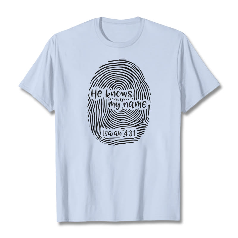 Christianartworkshop „Er kennt meinen Namen“ Fingerabdruck Bibelvers Unisex T-Shirt - Hellblau - 2XL - image 19