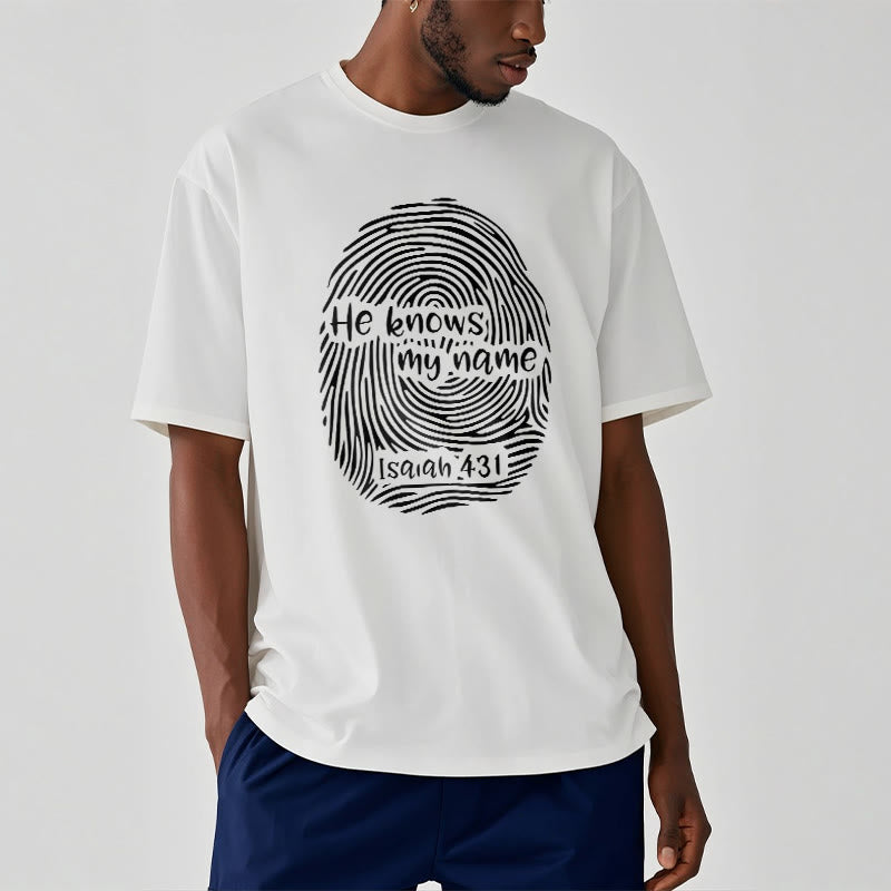 Christianartworkshop „Er kennt meinen Namen“ Fingerabdruck Bibelvers Unisex T-Shirt - image 6