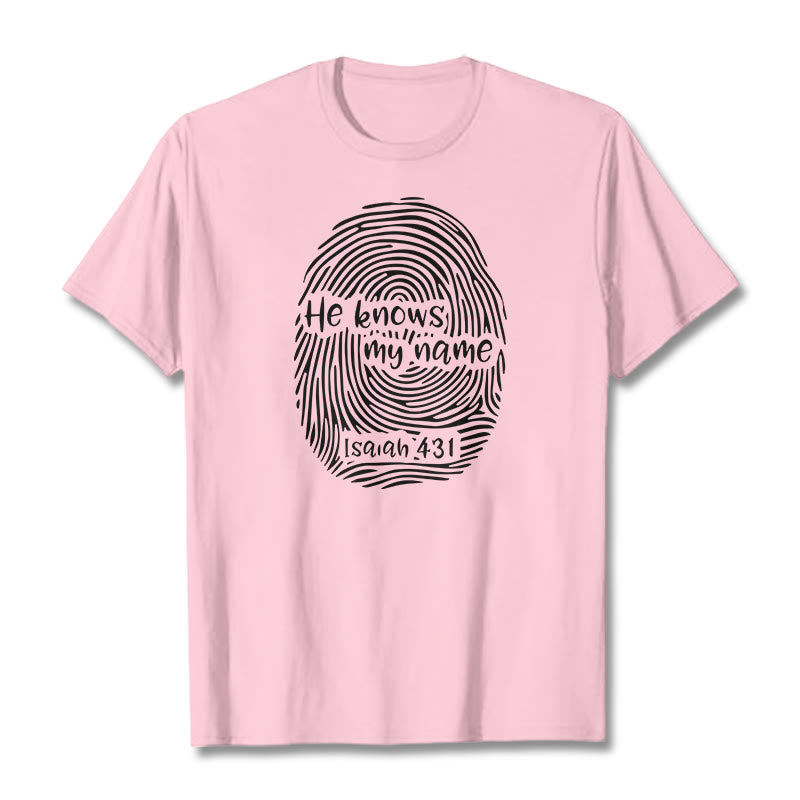 Christianartworkshop „Er kennt meinen Namen“ Fingerabdruck Bibelvers Unisex T-Shirt - Hellrosa - 2XL - image 16