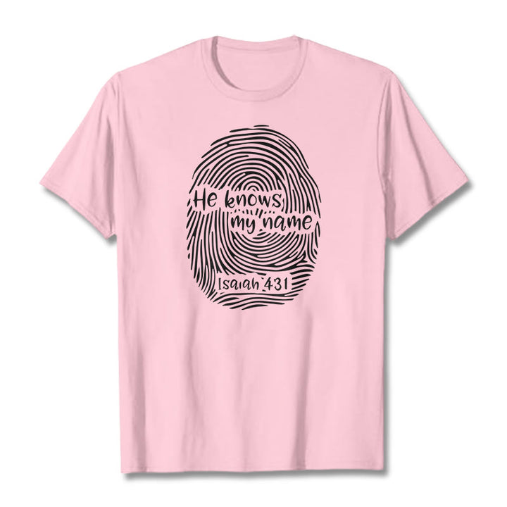 Christianartworkshop „Er kennt meinen Namen“ Fingerabdruck Bibelvers Unisex T-Shirt - Hellrosa - 2XL - image 16