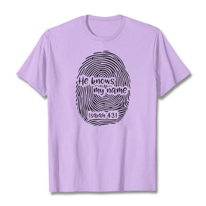 Christianartworkshop „Er kennt meinen Namen“ Fingerabdruck Bibelvers Unisex T-Shirt - Hellviolett - 2XL - image 12