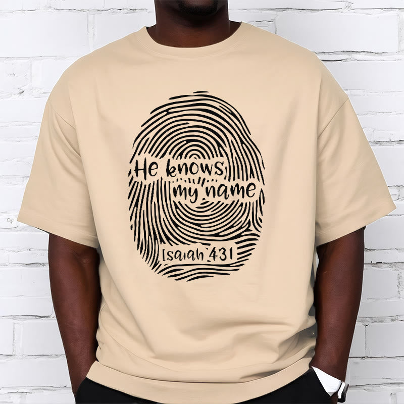 Christianartworkshop „Er kennt meinen Namen“ Fingerabdruck Bibelvers Unisex T-Shirt - image 11