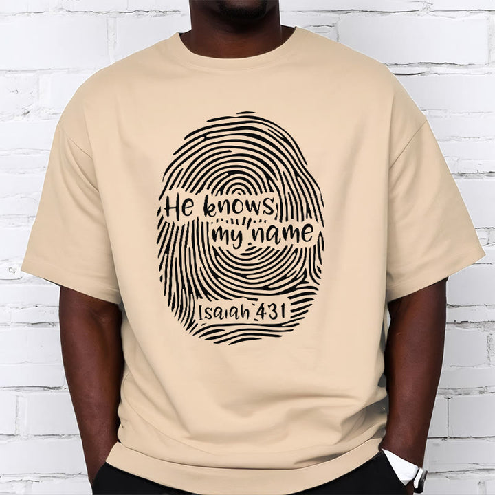 Christianartworkshop „Er kennt meinen Namen“ Fingerabdruck Bibelvers Unisex T-Shirt - image 11