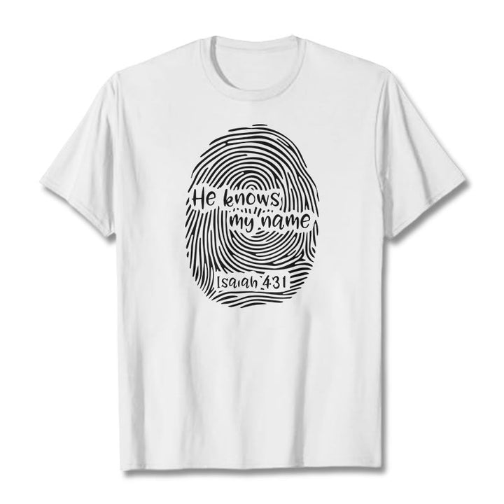 Christianartworkshop „Er kennt meinen Namen“ Fingerabdruck Bibelvers Unisex T-Shirt - Weiß - 2XL - image 5