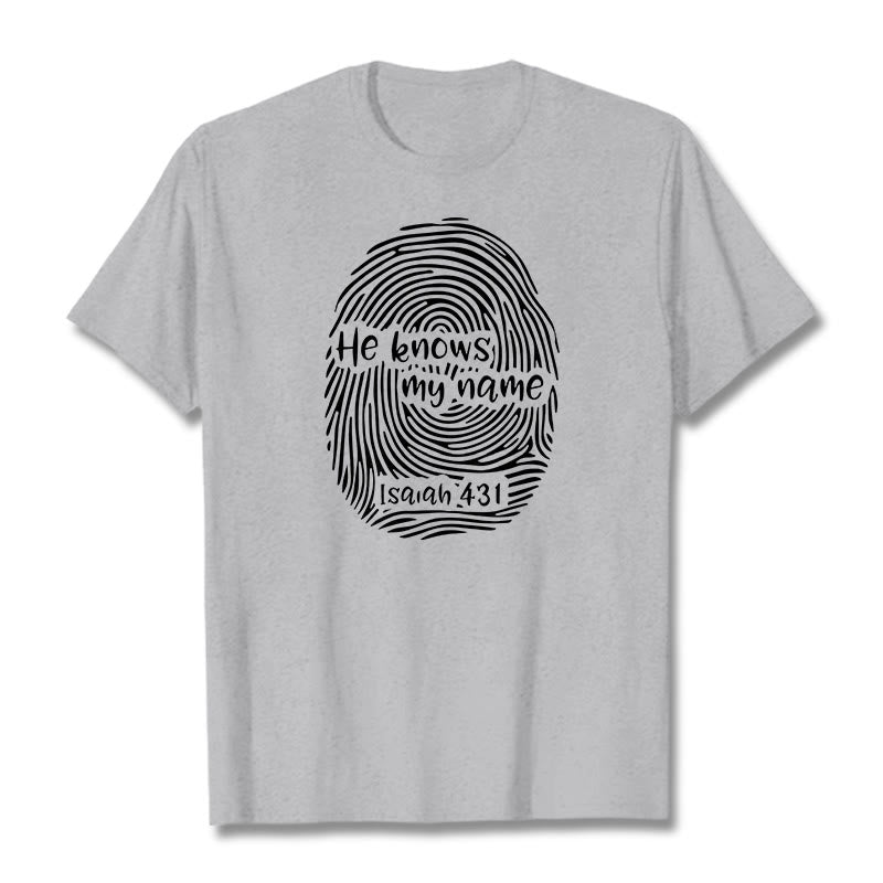 Christianartworkshop „Er kennt meinen Namen“ Fingerabdruck Bibelvers Unisex T-Shirt - Grau - 2XL - image 18