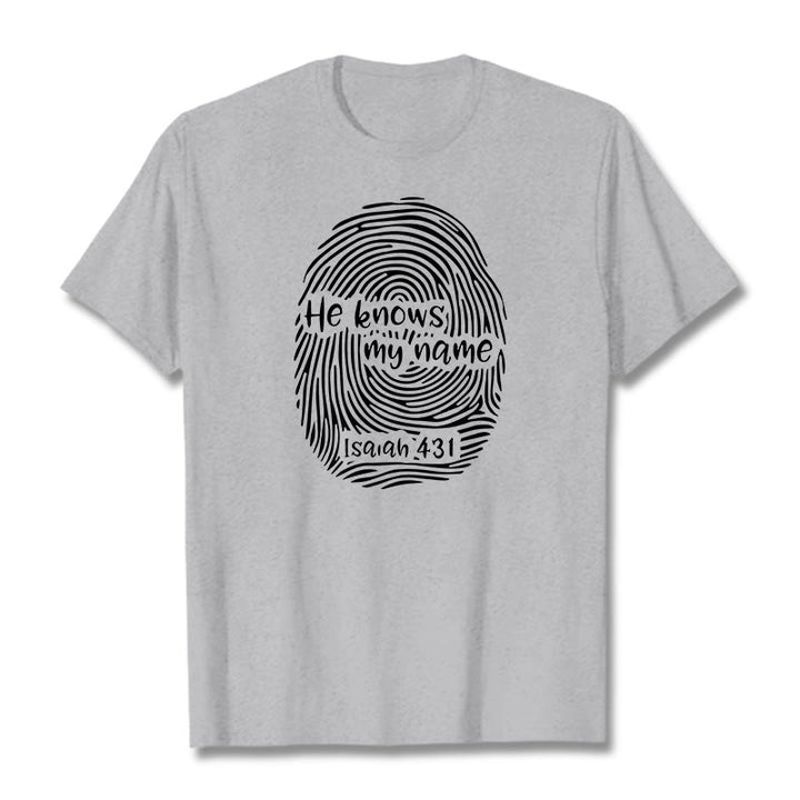 Christianartworkshop „Er kennt meinen Namen“ Fingerabdruck Bibelvers Unisex T-Shirt - Grau - 2XL - image 18