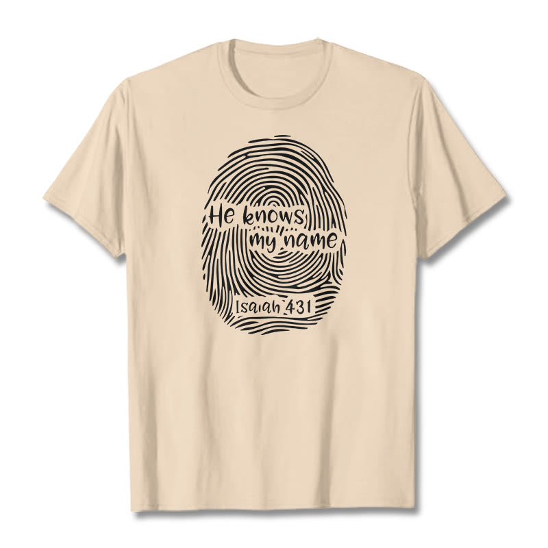 Christianartworkshop „Er kennt meinen Namen“ Fingerabdruck Bibelvers Unisex T-Shirt - Beige - 2XL - image 10