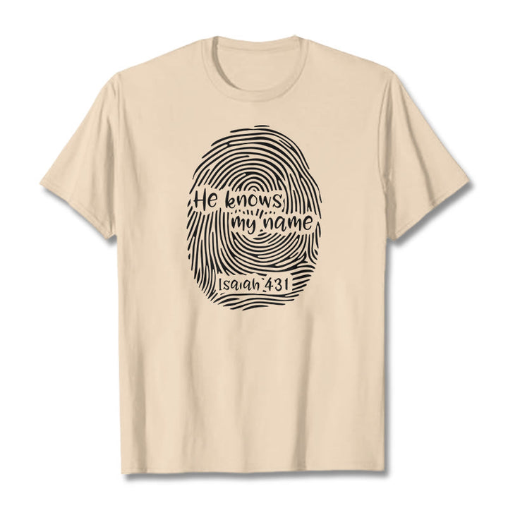 Christianartworkshop „Er kennt meinen Namen“ Fingerabdruck Bibelvers Unisex T-Shirt - Beige - 2XL - image 10
