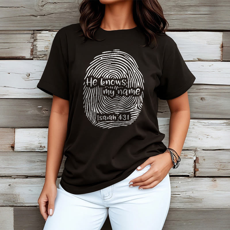 Christianartworkshop „Er kennt meinen Namen“ Fingerabdruck Bibelvers Unisex T-Shirt - image 3
