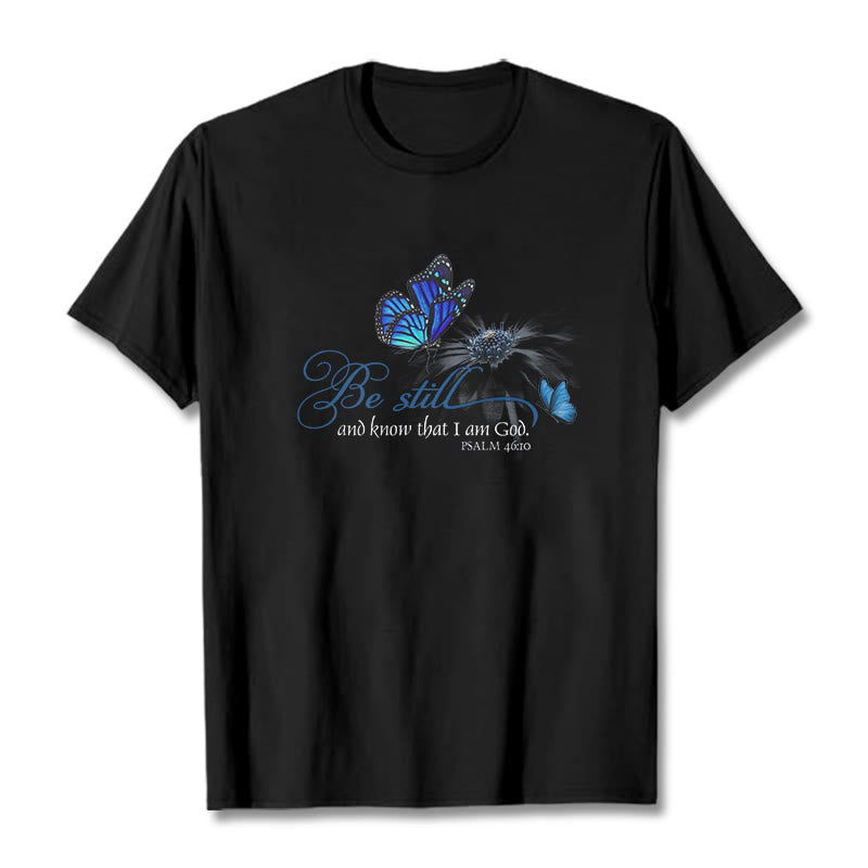 Christianartworkshop Unisex-T-Shirt mit Bibelvers „Be Still and Know God“ und Schmetterling - Schwarz - 2XL - image 1