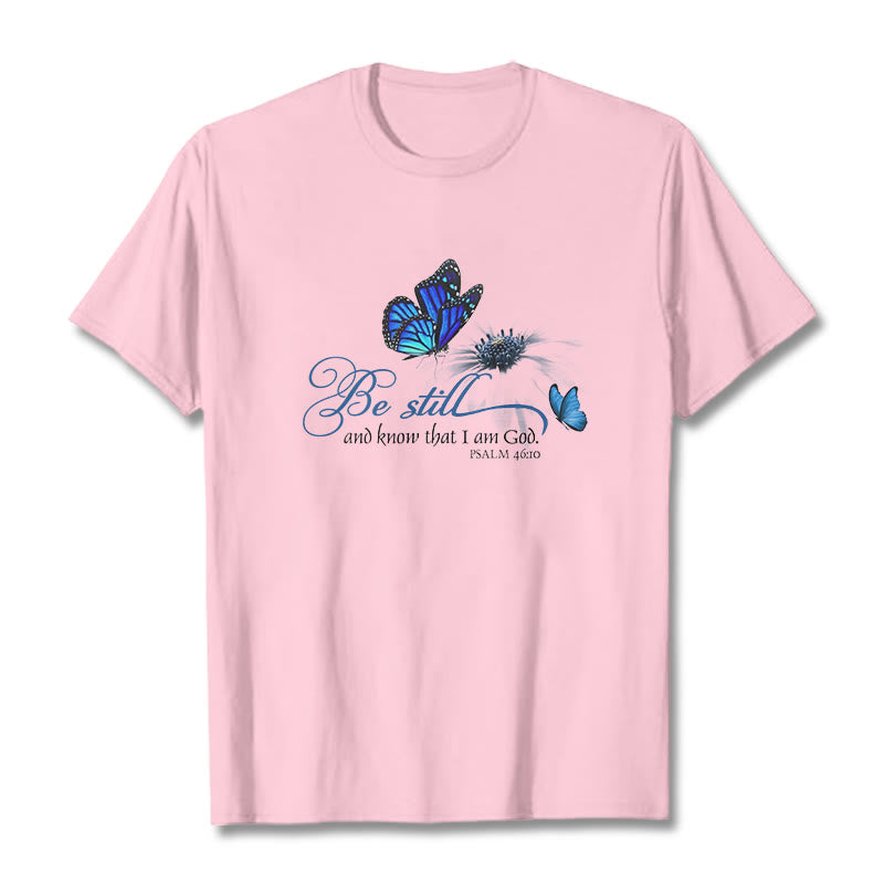 Christianartworkshop Unisex-T-Shirt mit Bibelvers „Be Still and Know God“ und Schmetterling - Hellrosa - 2XL - image 17