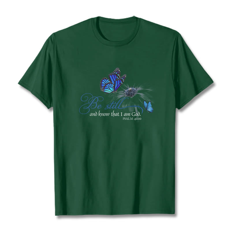 Christianartworkshop Unisex-T-Shirt mit Bibelvers „Be Still and Know God“ und Schmetterling - Dunkelgrün - 2XL - image 9