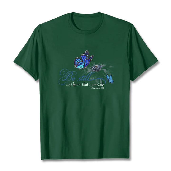 Christianartworkshop Unisex-T-Shirt mit Bibelvers „Be Still and Know God“ und Schmetterling - Dunkelgrün - 2XL - image 9