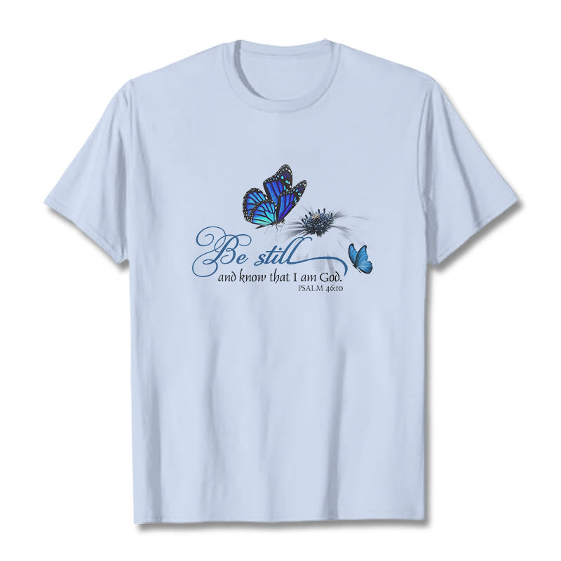 Christianartworkshop Unisex-T-Shirt mit Bibelvers „Be Still and Know God“ und Schmetterling - Hellblau - 2XL - image 20