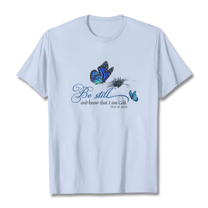 Christianartworkshop Unisex-T-Shirt mit Bibelvers „Be Still and Know God“ und Schmetterling - Hellblau - 2XL - image 20