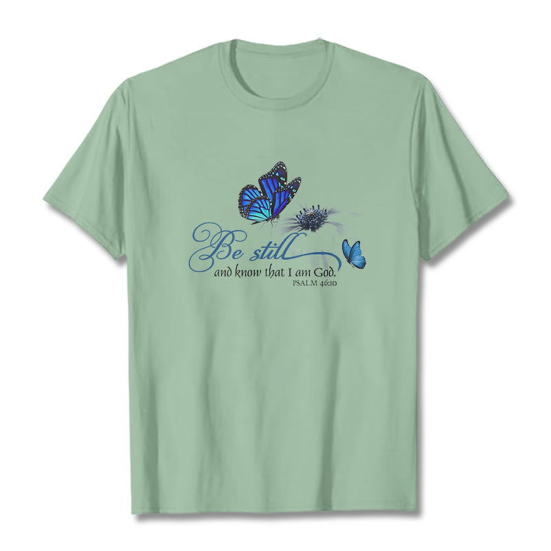Christianartworkshop Unisex-T-Shirt mit Bibelvers „Be Still and Know God“ und Schmetterling - Hellgrün - 2XL - image 15