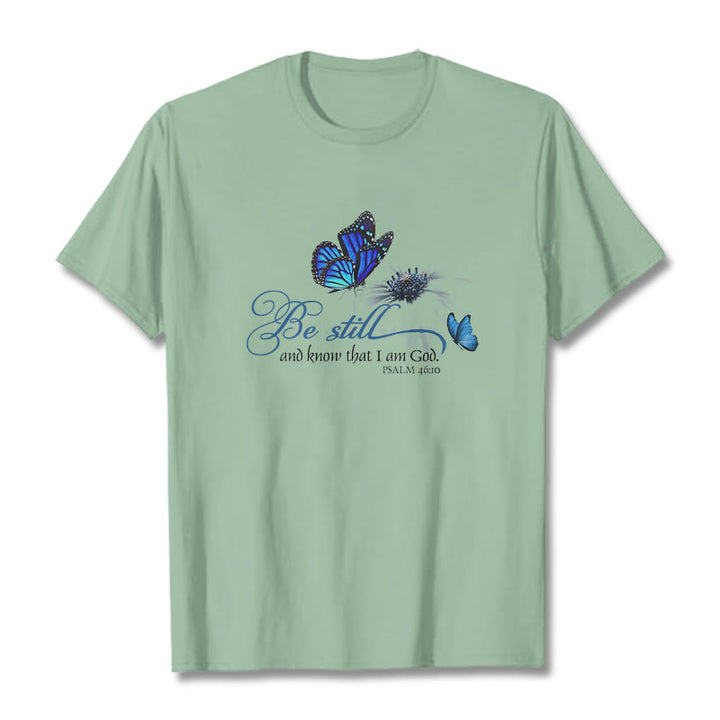 Christianartworkshop Unisex-T-Shirt mit Bibelvers „Be Still and Know God“ und Schmetterling - Hellgrün - 2XL - image 15