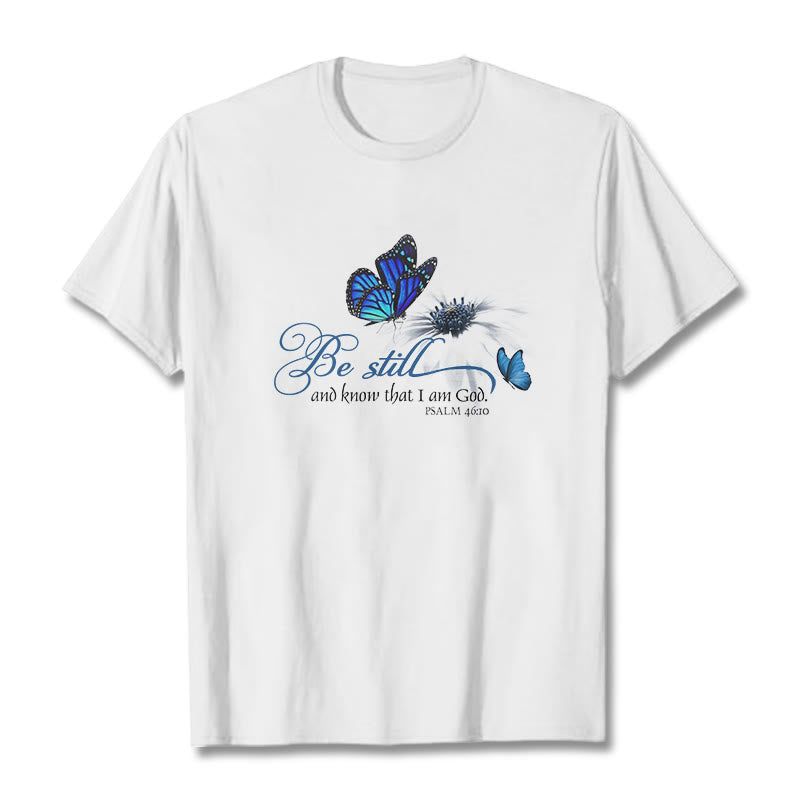 Christianartworkshop Unisex-T-Shirt mit Bibelvers „Be Still and Know God“ und Schmetterling - Weiß - 2XL - image 6
