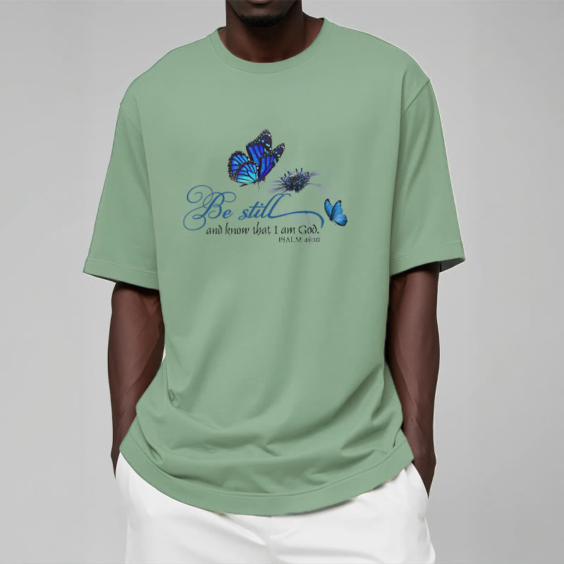 Christianartworkshop Unisex-T-Shirt mit Bibelvers „Be Still and Know God“ und Schmetterling - image 16