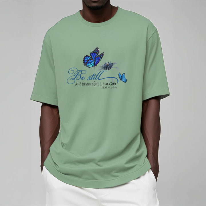 Christianartworkshop Unisex-T-Shirt mit Bibelvers „Be Still and Know God“ und Schmetterling - image 16
