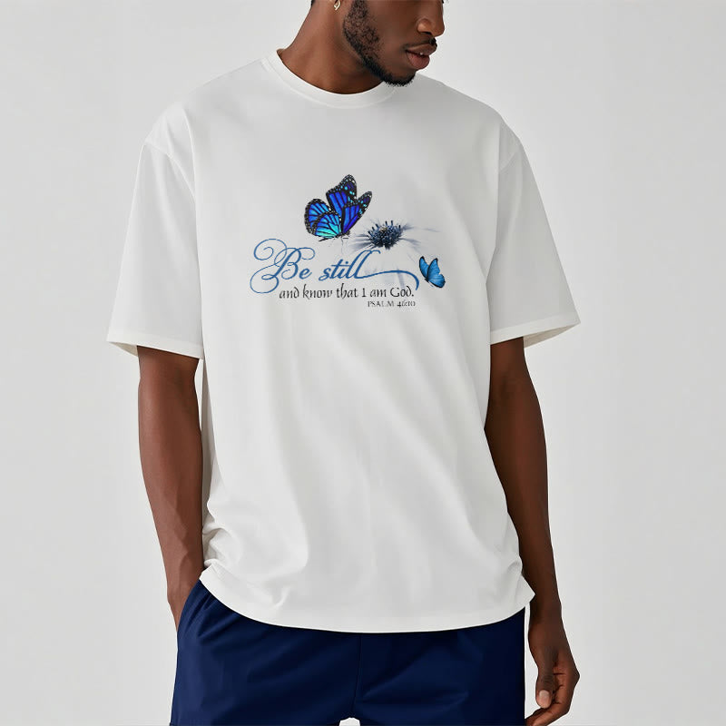 Christianartworkshop Unisex-T-Shirt mit Bibelvers „Be Still and Know God“ und Schmetterling - image 8