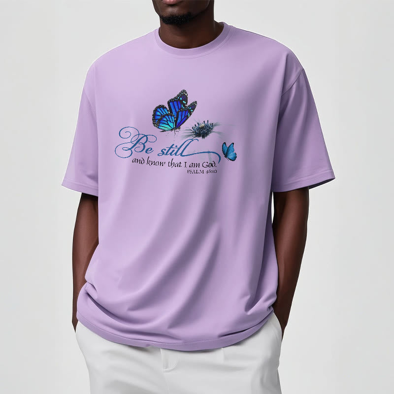 Christianartworkshop Unisex-T-Shirt mit Bibelvers „Be Still and Know God“ und Schmetterling - image 14