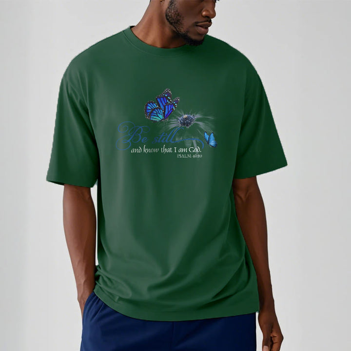 Christianartworkshop Unisex-T-Shirt mit Bibelvers „Be Still and Know God“ und Schmetterling - image 10