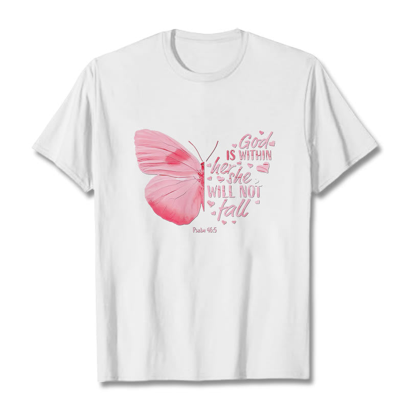 Christianartworkshop Gott ist in ihr, sie wird nicht fallen mit Schmetterling Unisex T-Shirt - Weiß - 2XL - image 1