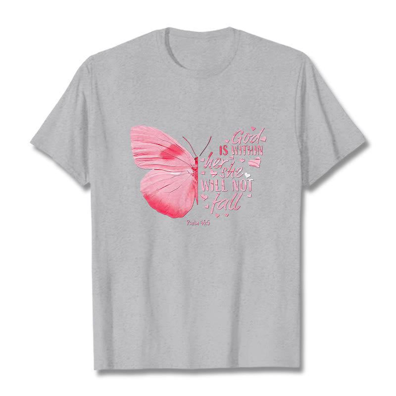 Christianartworkshop Gott ist in ihr, sie wird nicht fallen mit Schmetterling Unisex T-Shirt - Grau - 2XL - image 10