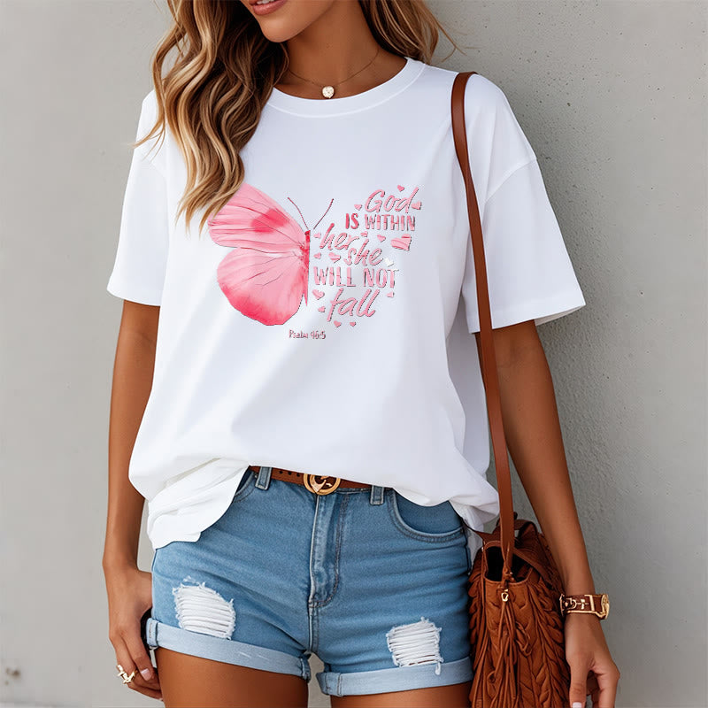 Christianartworkshop Gott ist in ihr, sie wird nicht fallen mit Schmetterling Unisex T-Shirt - image 2