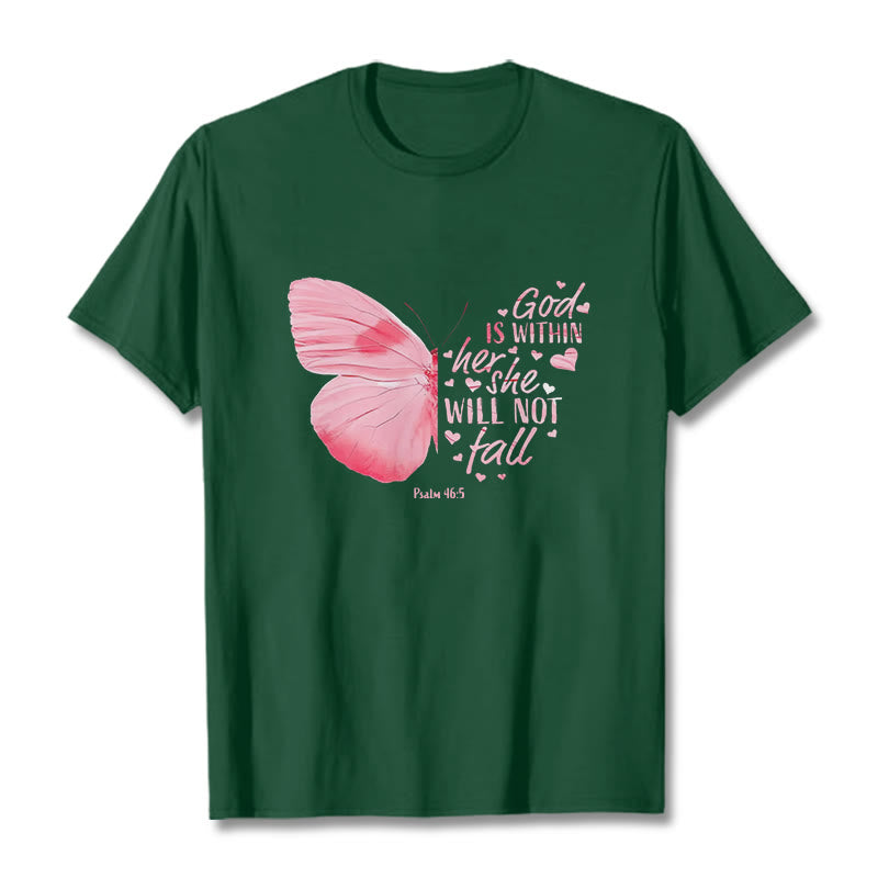 Christianartworkshop Gott ist in ihr, sie wird nicht fallen mit Schmetterling Unisex T-Shirt - Dunkelgrün - 2XL - image 8