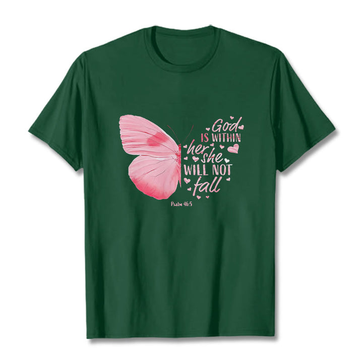 Christianartworkshop Gott ist in ihr, sie wird nicht fallen mit Schmetterling Unisex T-Shirt - Dunkelgrün - 2XL - image 8