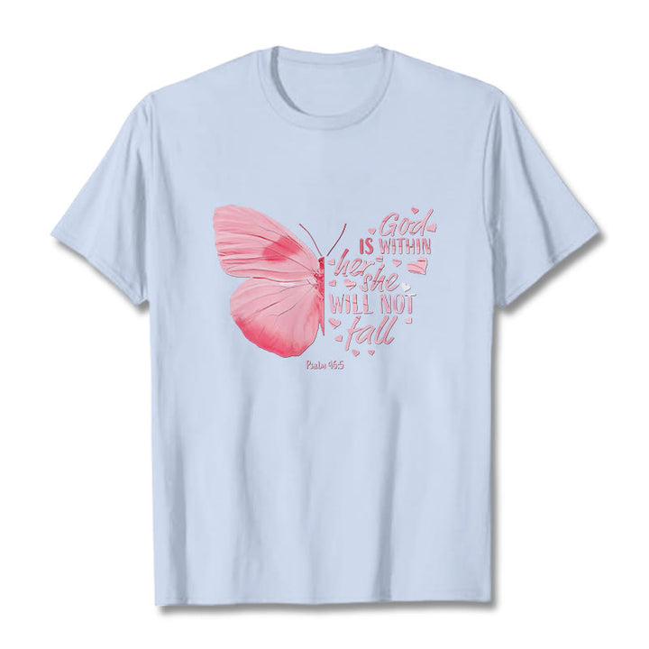 Christianartworkshop Gott ist in ihr, sie wird nicht fallen mit Schmetterling Unisex T-Shirt - Hellblau - 2XL - image 11