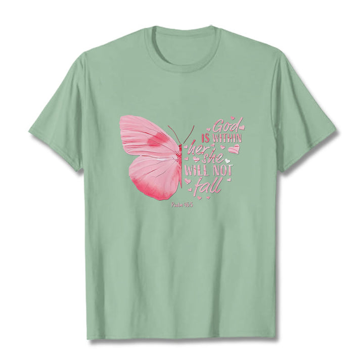 Christianartworkshop Gott ist in ihr, sie wird nicht fallen mit Schmetterling Unisex T-Shirt - Hellgrün - 2XL - image 13