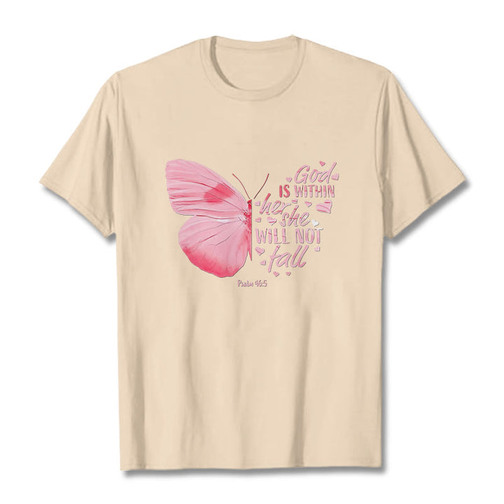 Christianartworkshop Gott ist in ihr, sie wird nicht fallen mit Schmetterling Unisex T-Shirt - Beige - 2XL - image 12