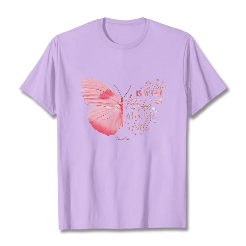 Christianartworkshop Gott ist in ihr, sie wird nicht fallen mit Schmetterling Unisex T-Shirt - Hellviolett - 2XL - image 9
