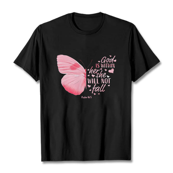 Christianartworkshop Gott ist in ihr, sie wird nicht fallen mit Schmetterling Unisex T-Shirt - Schwarz - 2XL - image 4