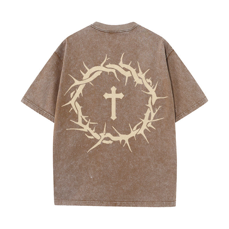 Christianartworkshop Faith Over Fear Thorn Cross Unisex gewaschenes T-Shirt - Kaffee - 5XL - image 16