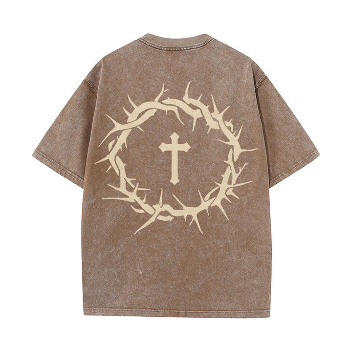 Christianartworkshop Faith Over Fear Thorn Cross Unisex gewaschenes T-Shirt - Kaffee - 5XL - image 16